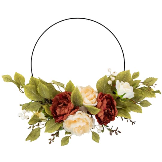 21&#x22; Autumn Harvest Artificial Floral Half Wreath with Fall Foliage